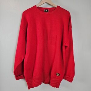 Descente Wool Ski Sweater‎ Sz L Red Logo Pullover Long Sleeve Unisex
